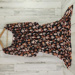 Lush black multi floral sheer lined cottagecore smocked back dress Size Small
